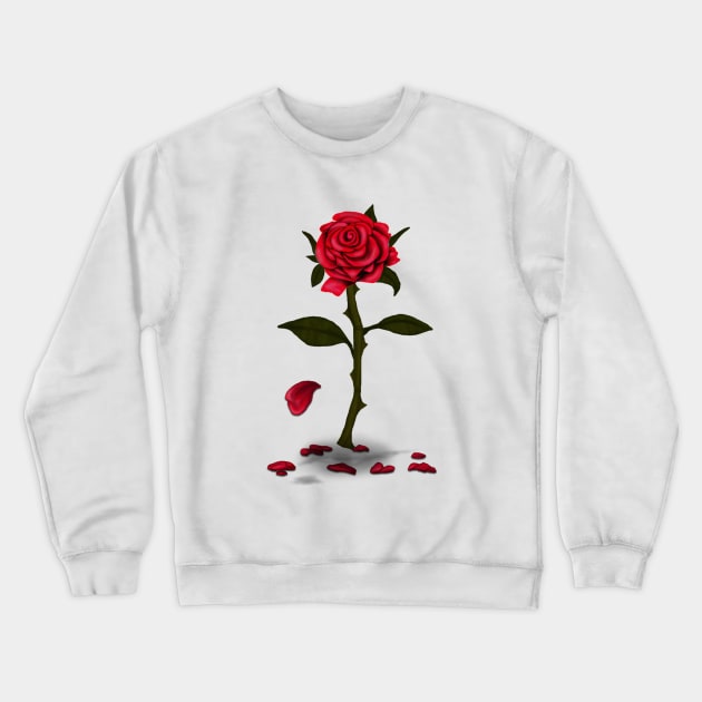 Enchanted Rose - Single Rose with Falling Petals Crewneck Sweatshirt by Kaotik Sketches